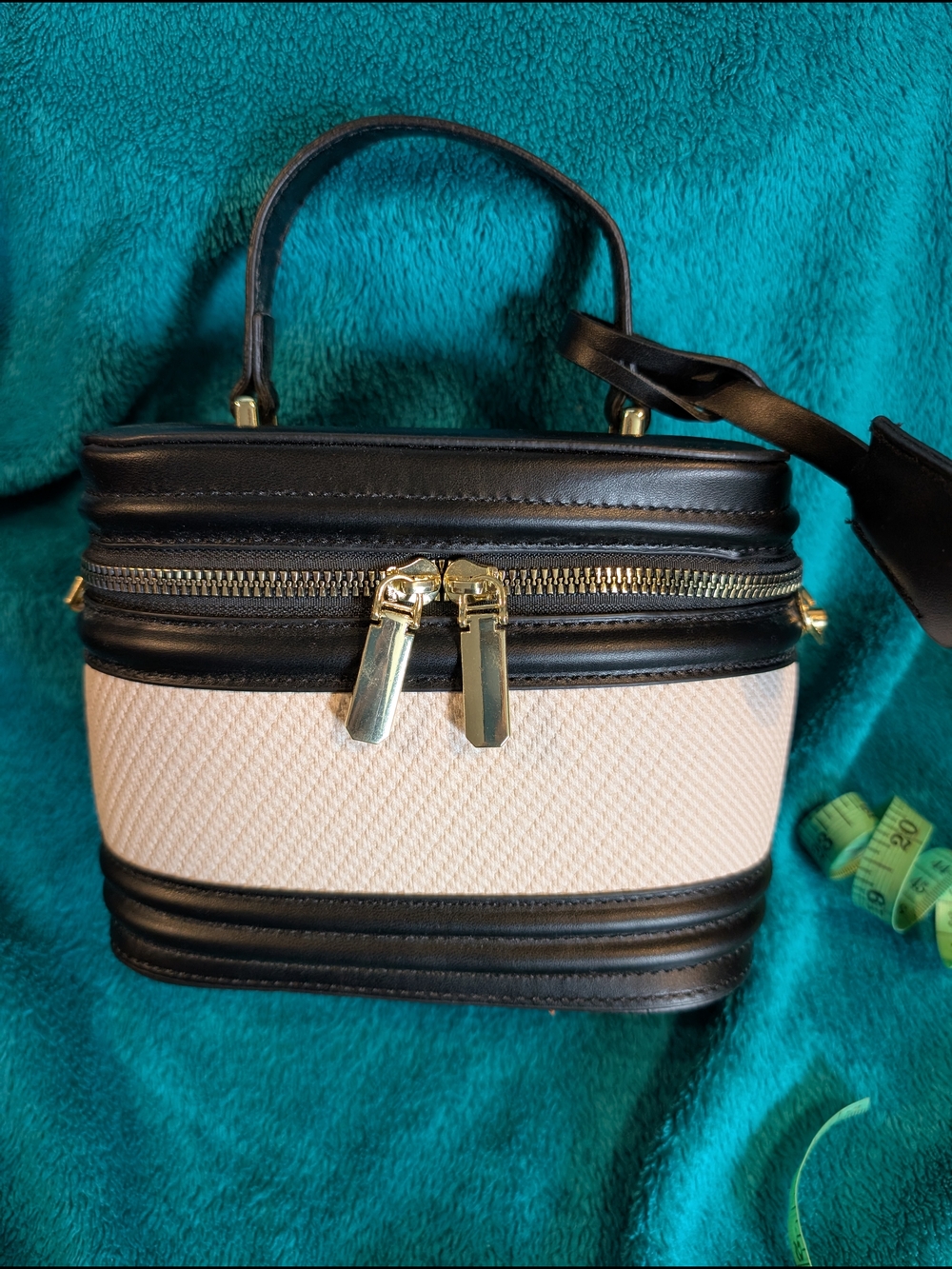 Black and Cream Structured Crossbody Handbag